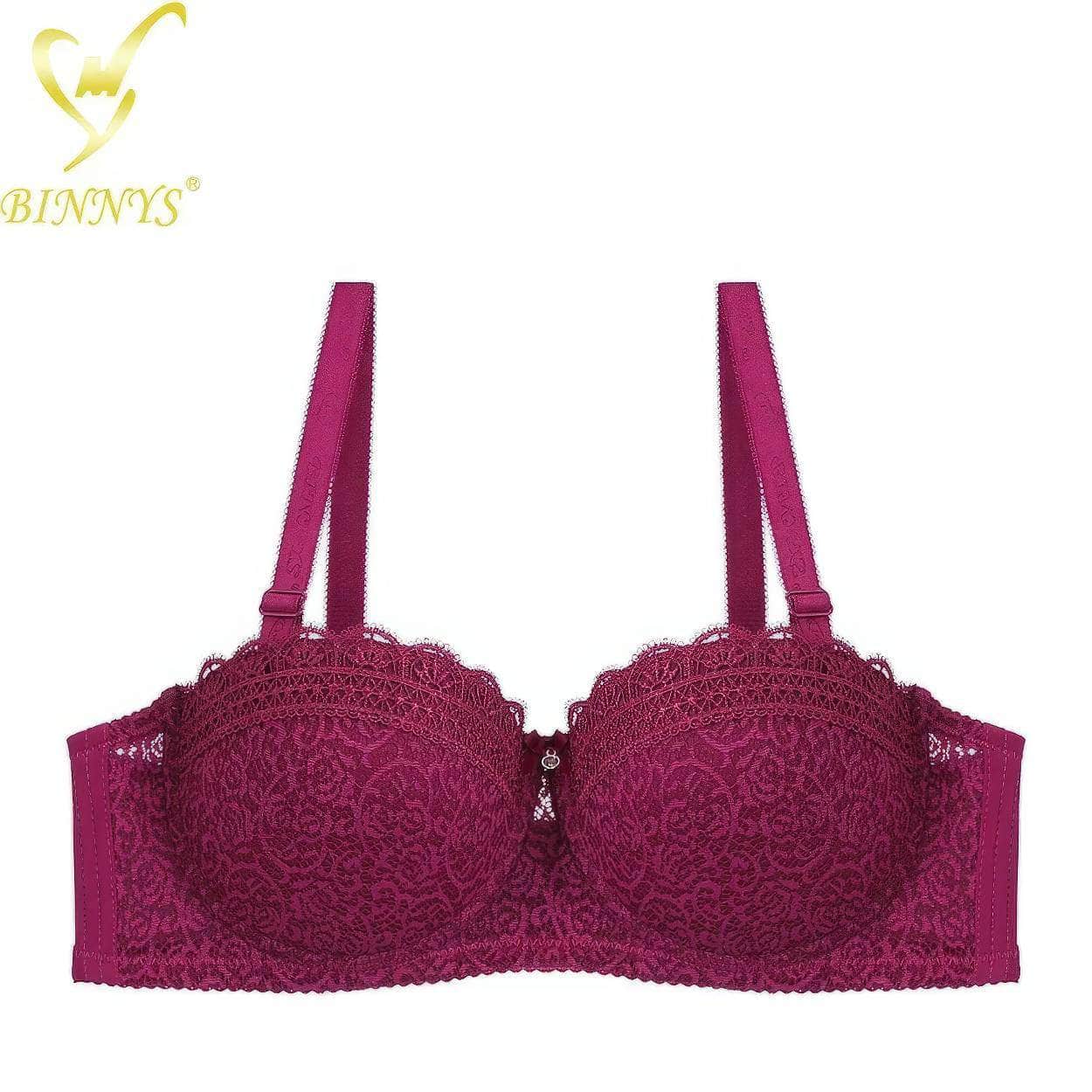 Binnys Women's Bra: Half Cup C Cup, Convertible Straps, Thin Female Lingerie, Lace Strap Back, Three Hook Underwire Ladies Bra