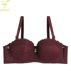 Binnys Women's Bra: Half Cup C Cup, Convertible Straps, Thin Female Lingerie, Lace Strap Back, Three Hook Underwire Ladies Bra Burgundy / C / 36
