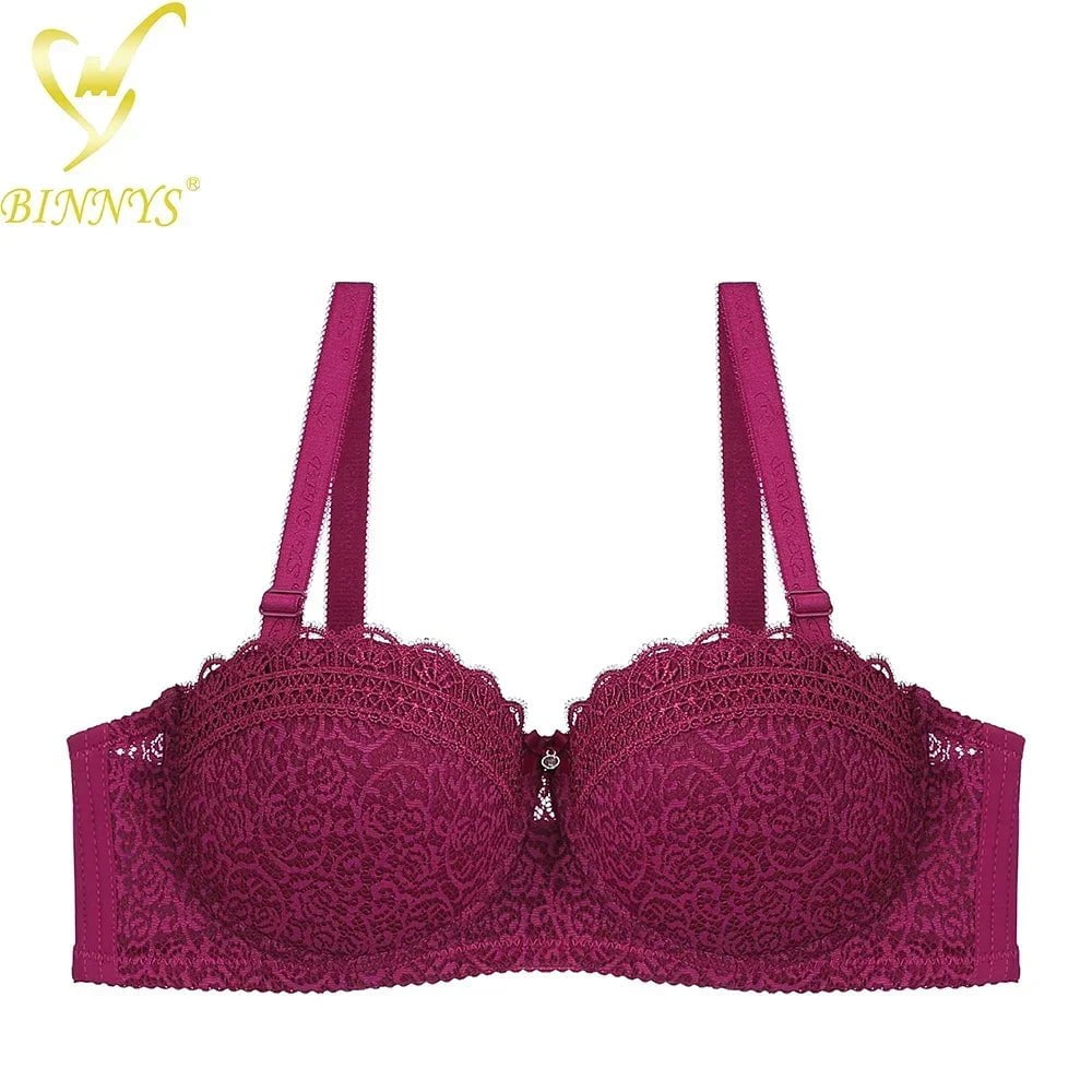 Binnys Women's Bra: Half Cup C Cup, Convertible Straps, Thin Female Lingerie, Lace Strap Back, Three Hook Underwire Ladies Bra Wine Red / C / 36