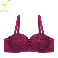Binnys Women's Bra: Half Cup C Cup, Convertible Straps, Thin Female Lingerie, Lace Strap Back, Three Hook Underwire Ladies Bra Wine Red / C / 36