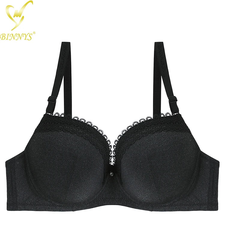 BINNYS Women's Bra: Solid Color, Adjustable Straps, 36D 38D 40D 42D Plus Size with Underwire black / D / 36