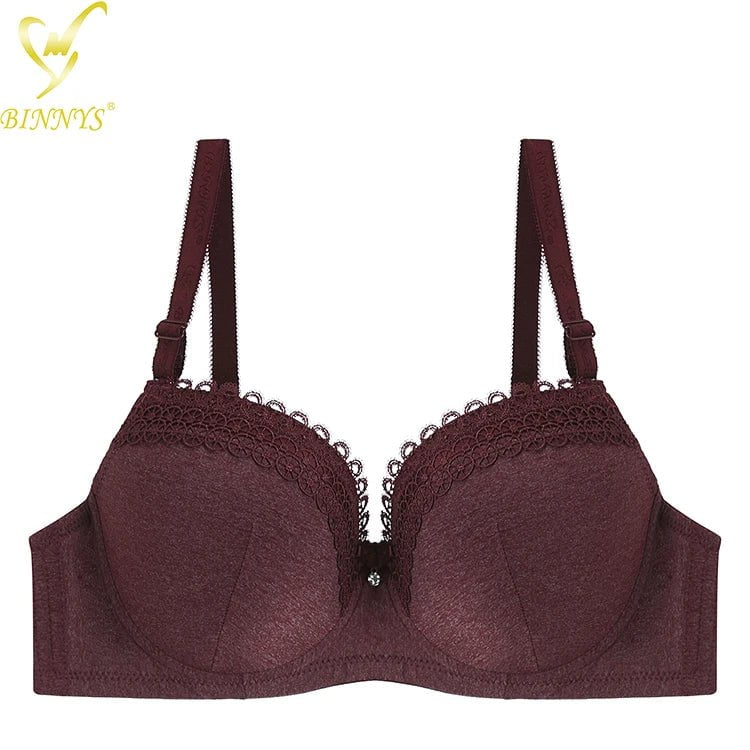 BINNYS Women's Bra: Solid Color, Adjustable Straps, 36D 38D 40D 42D Plus Size with Underwire Burgundy / D / 36