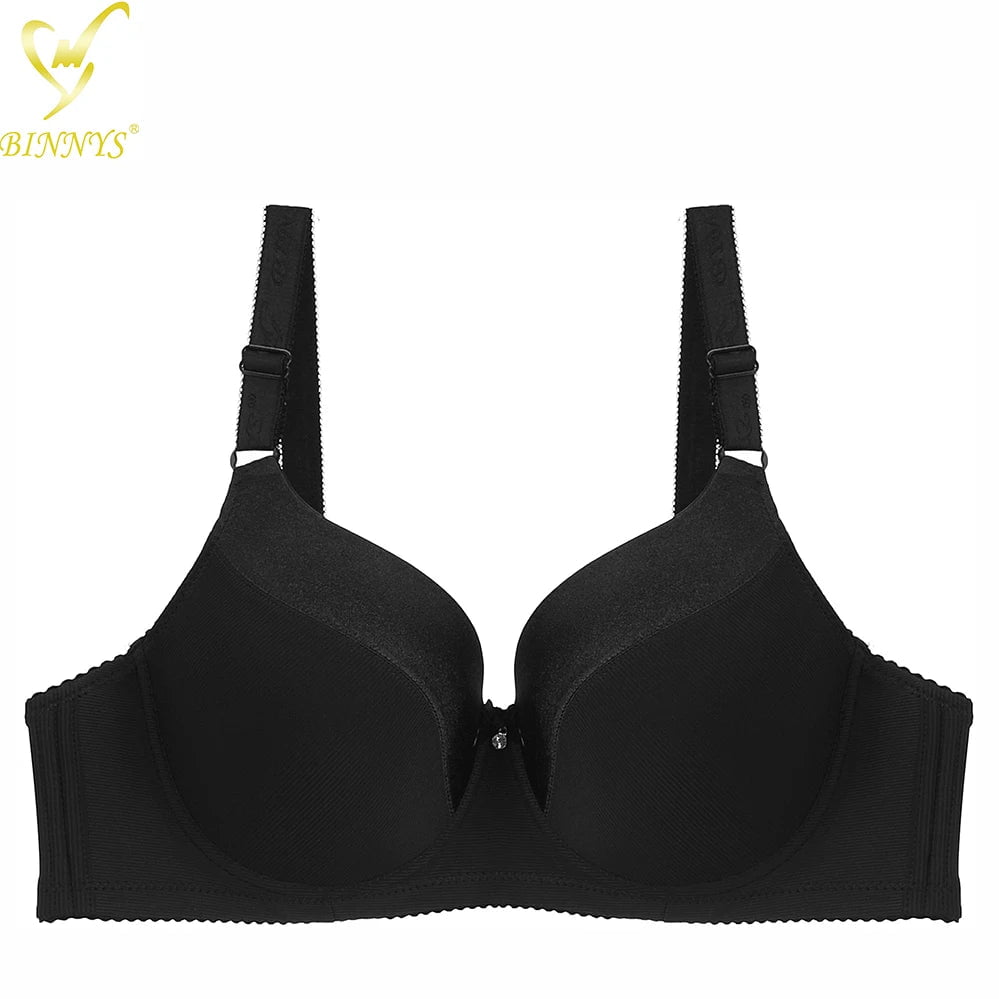 BINNYS Women's D Cup Full Cup High-Quality Plus Sizes Underwear: Striped, Spandex Nylon, Underwire Bra black / D / 38