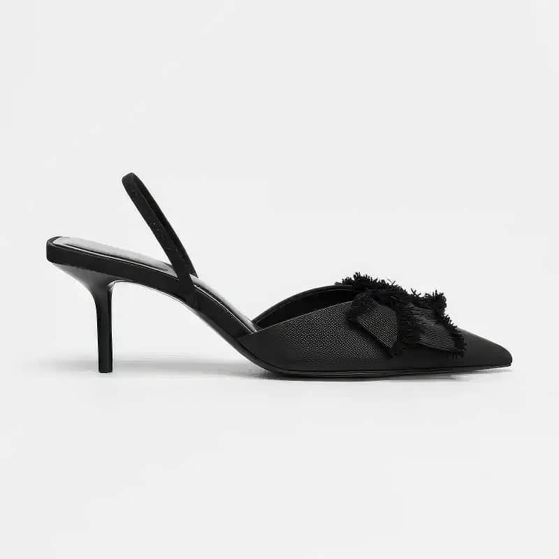 Black Bow Slingback Stiletto Heels