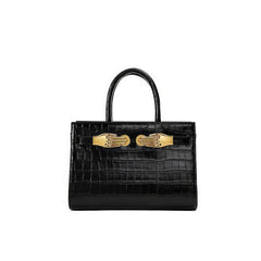 Black Croc-Effect Leather Small Tote Black