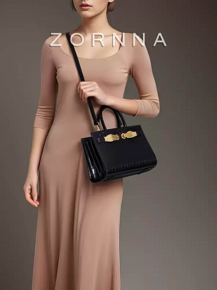 Black Croc-Effect Leather Small Tote Black