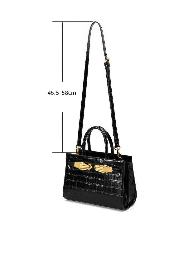 Black Croc-Effect Leather Small Tote Black