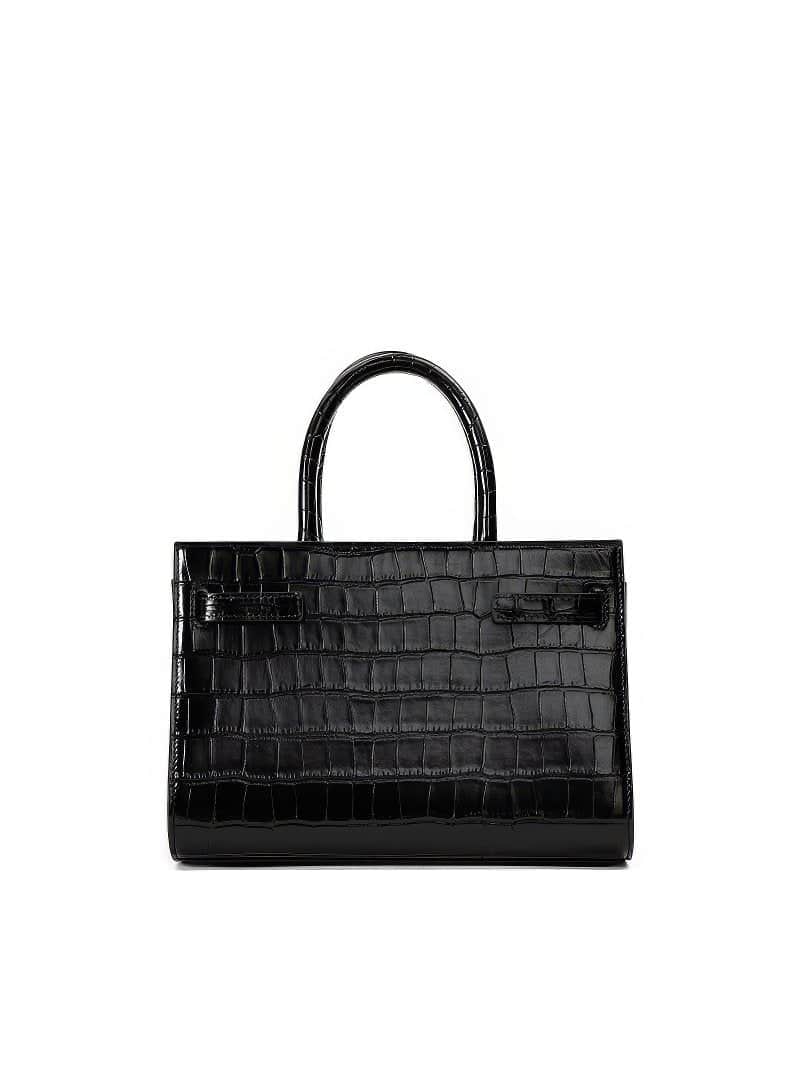 Black Croc-Effect Leather Small Tote Black