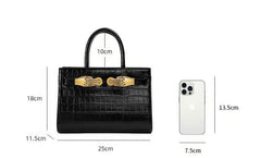 Black Croc-Effect Leather Small Tote Black