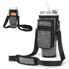 Bling diamond water bottle holder pouch for Stanley 40 oz Black