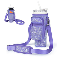 Bling diamond water bottle holder pouch for Stanley 40 oz VIOLET