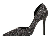 Bling Sequin Pointed Toes Heels Pumps EU 33 / Black / 7CM