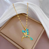 Blue Hummingbird Bird Pendant Necklace N1985