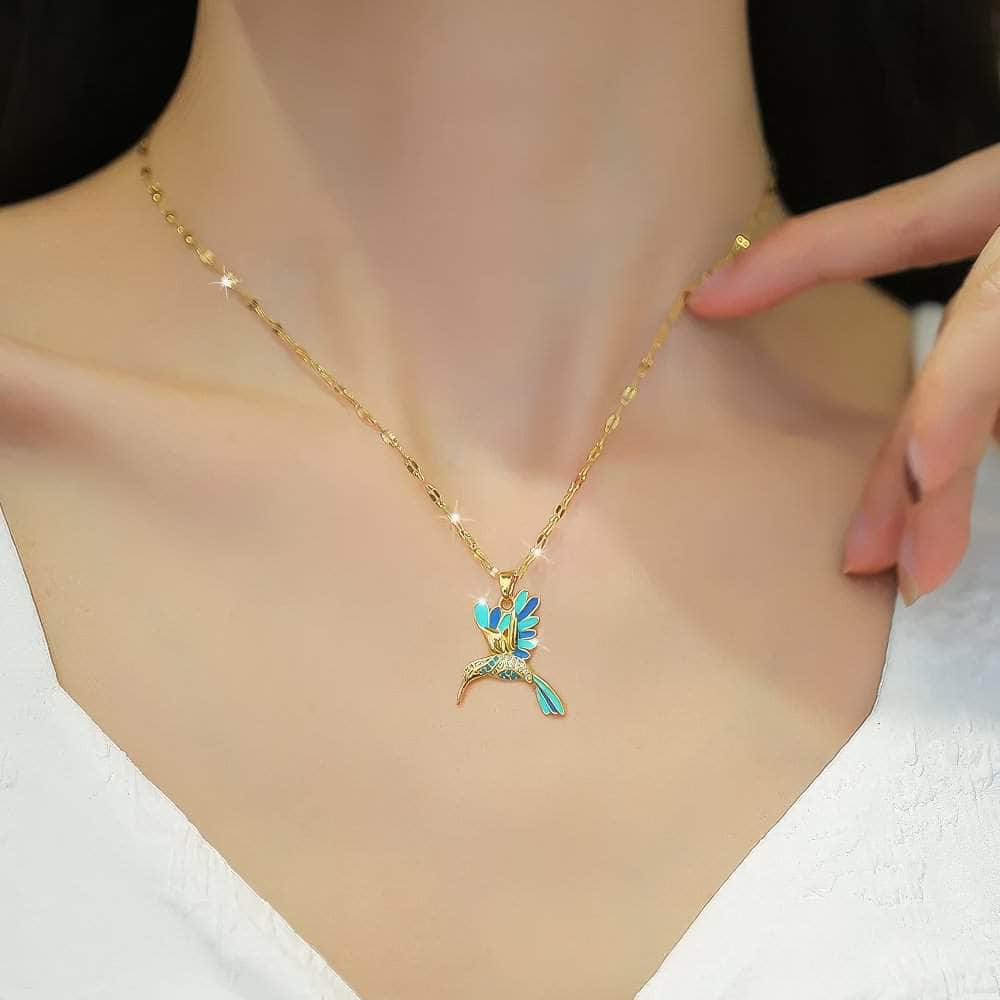 Blue Hummingbird Bird Pendant Necklace N1985