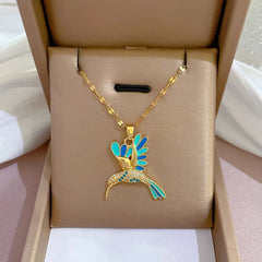 Blue Hummingbird Bird Pendant Necklace N1985