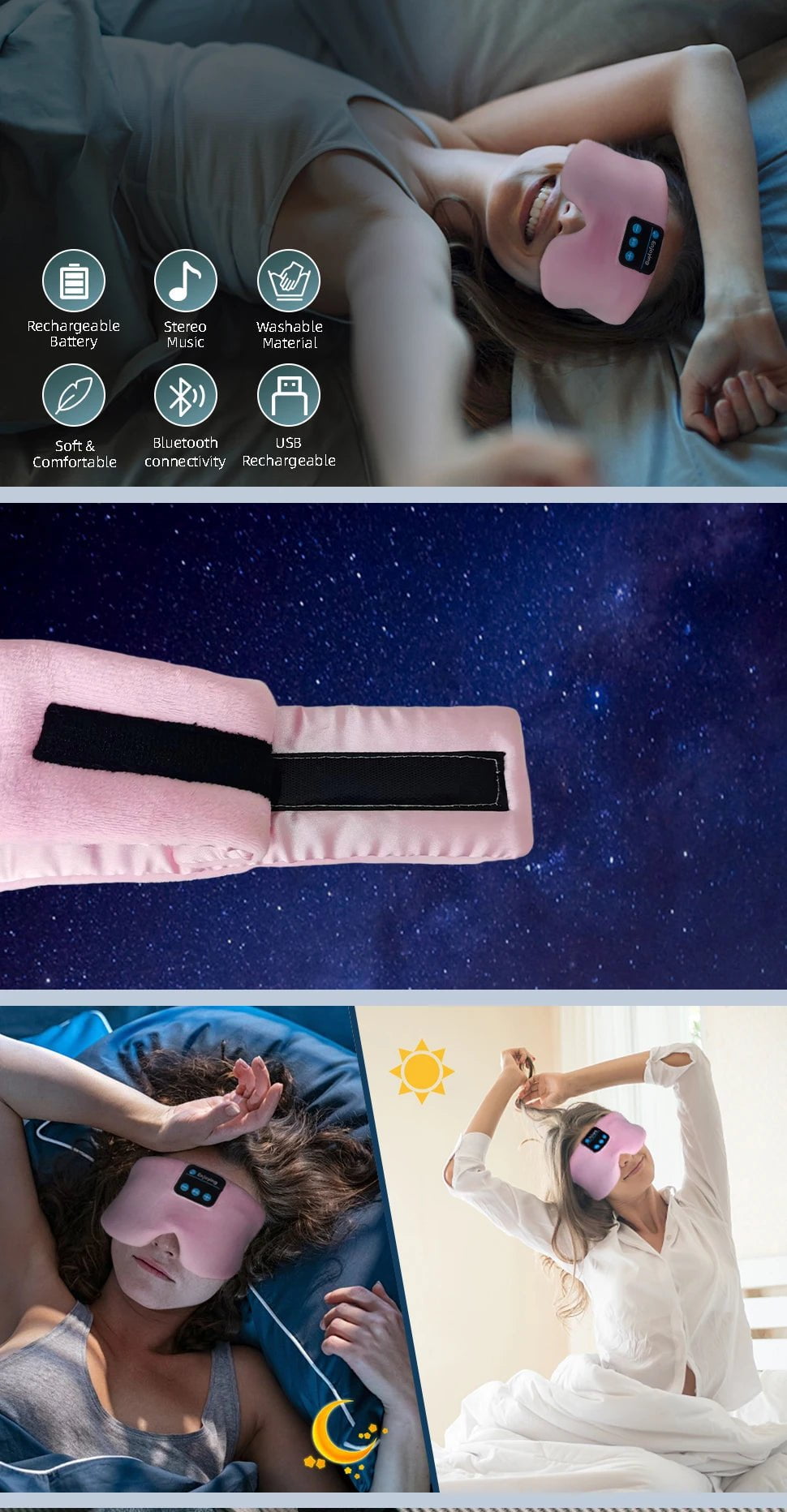 Bluetooth Headphones Sleeping Mask - Travel Cotton Eye Mask for Women and Men with Wireless Cooling Earphones