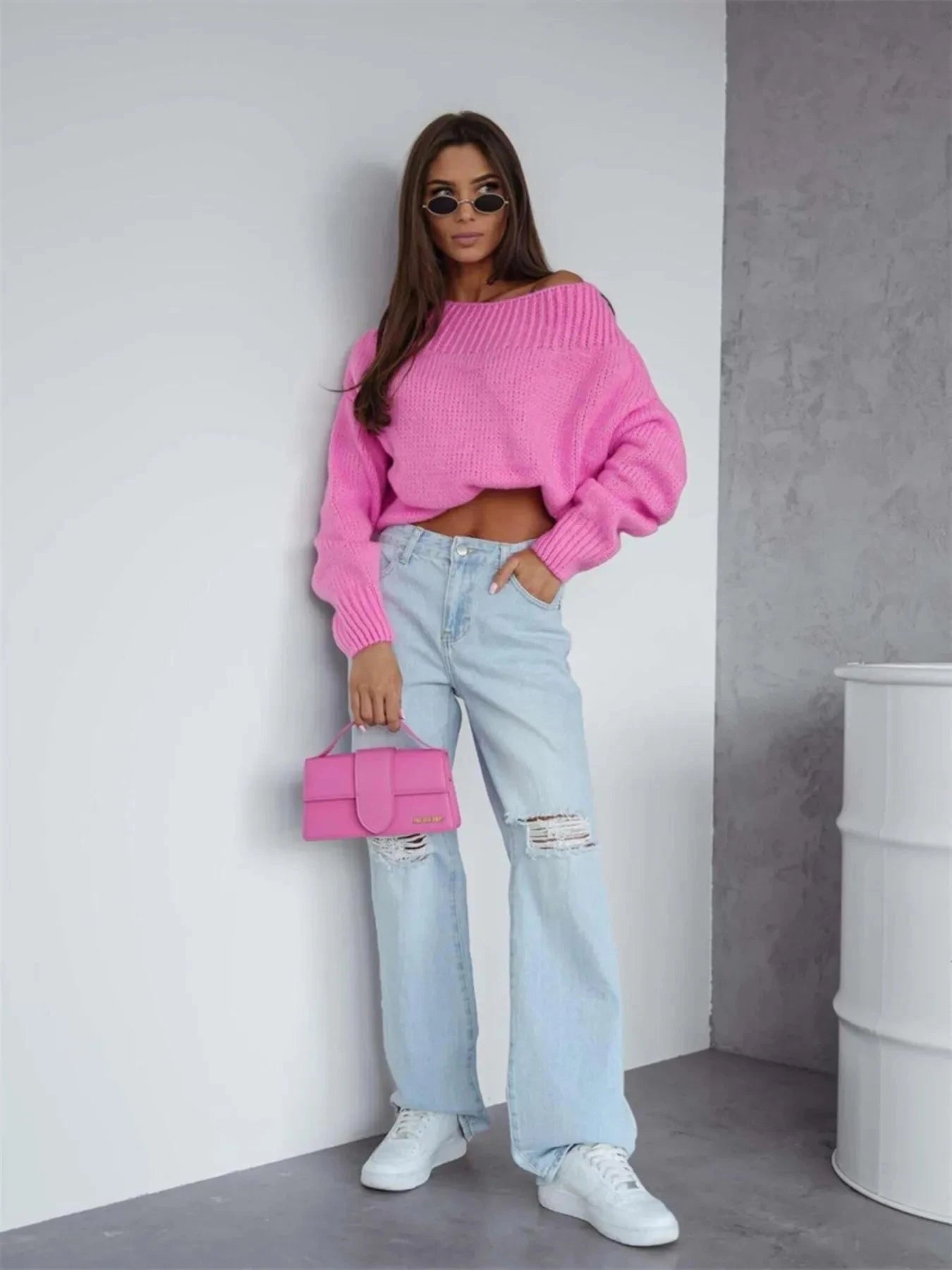 Boat Neck Drop Shoulder Sweater