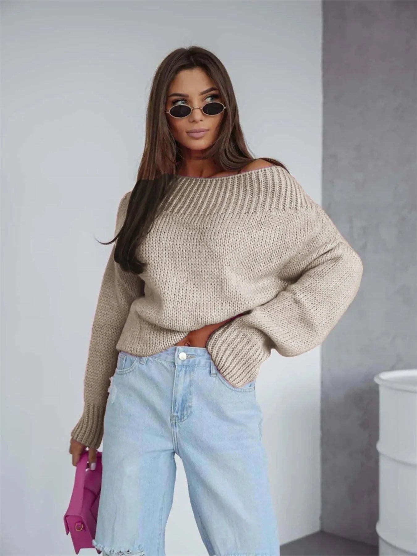Boat Neck Drop Shoulder Sweater