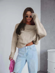 Boat Neck Drop Shoulder Sweater Apricot / S