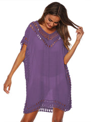Bohemian Crochet Trim Beach Cover Up Dress Mauve / One Size