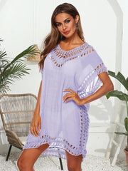 Bohemian Crochet Trim Beach Cover Up Dress Pink Purple / One Size