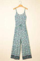 Bohemian Floral Ruffle Bottom Spaghetti Strap Jumpsuit