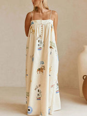 Bohemian Print Cami Maxi Dress with Pockets