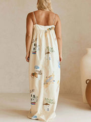 Bohemian Print Cami Maxi Dress with Pockets