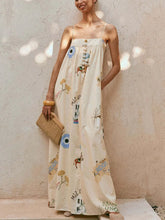 Bohemian Print Cami Maxi Dress with Pockets Beige / S