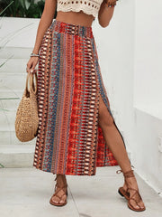 Bohemian Print Split Maxi Skirt