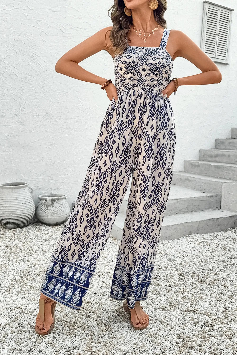 Bohemian Print Wide Leg Jumpsuit