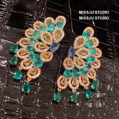 Bohemian Statement Rhinestone Inlaid Stud Earrings Blue