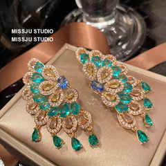 Bohemian Statement Rhinestone Inlaid Stud Earrings Blue