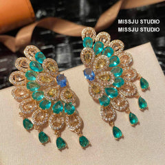 Bohemian Statement Rhinestone Inlaid Stud Earrings Blue