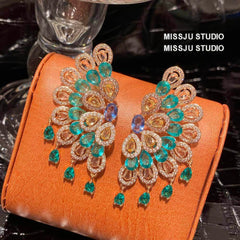 Bohemian Statement Rhinestone Inlaid Stud Earrings Blue