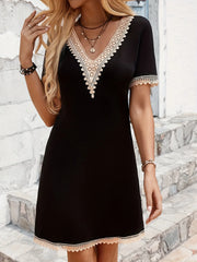 Boho Lace Trim V-Neck Mini Dress