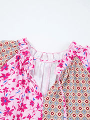 Boho Mixed Floral Drop Shoulder Bubble Sleeve Blouse