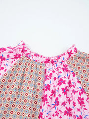 Boho Mixed Floral Drop Shoulder Bubble Sleeve Blouse