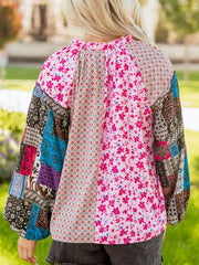 Boho Mixed Floral Drop Shoulder Bubble Sleeve Blouse