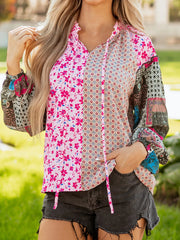 Boho Mixed Floral Drop Shoulder Bubble Sleeve Blouse