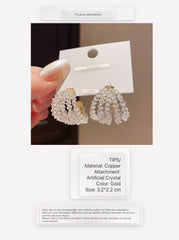 Bold Chunky Hoop Earrings with All-Over Clear Crystal Beaded Design Gold