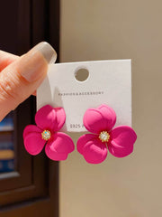 Bold Fuchsia Pink Matte Finish Flower Stud Earrings Pink
