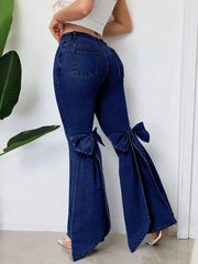 Bow-Accented Flare Leg Jeans