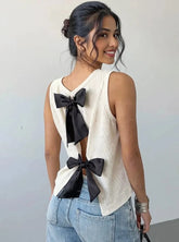 Bow Back Ribbed Tank Top Beige / S