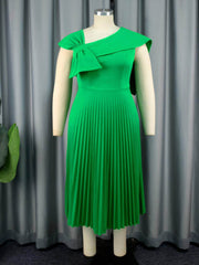 Bow Detail Cape Sleeves Pleated Dress