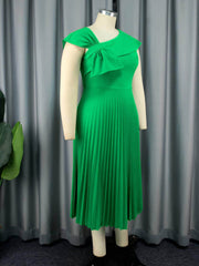 Bow Detail Cape Sleeves Pleated Dress