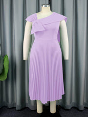 Bow Detail Cape Sleeves Pleated Dress