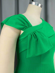 Bow Detail Cape Sleeves Pleated Dress