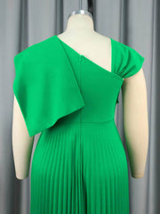 Bow Detail Cape Sleeves Pleated Dress