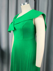 Bow Detail Cape Sleeves Pleated Dress